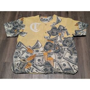 Majestik Cash King Shirt Money Print‎ Button Up Short Sleeve 2XL Menswear